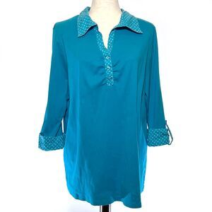 Lane Bryant Plus Polka Dot 3/4 Sleeve Cotton Knit Top